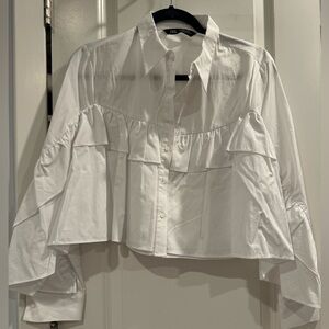 Zara Ruffle Cropped Button Down Shirt